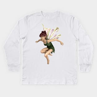 Let's Play elf fairy faerie flying through air dragon wings Kids Long Sleeve T-Shirt